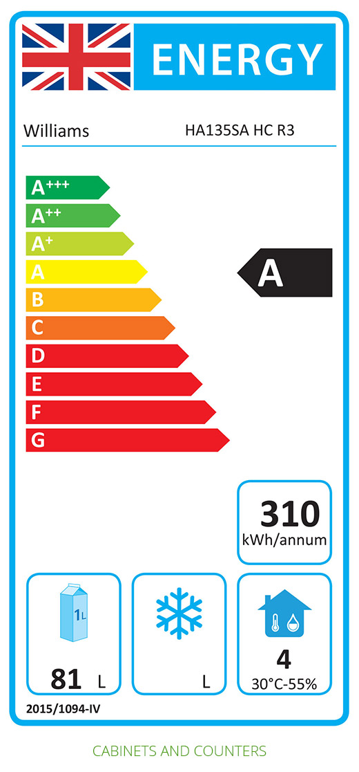 Williams Refrigeration - Cabinets and Counters Energy Label image